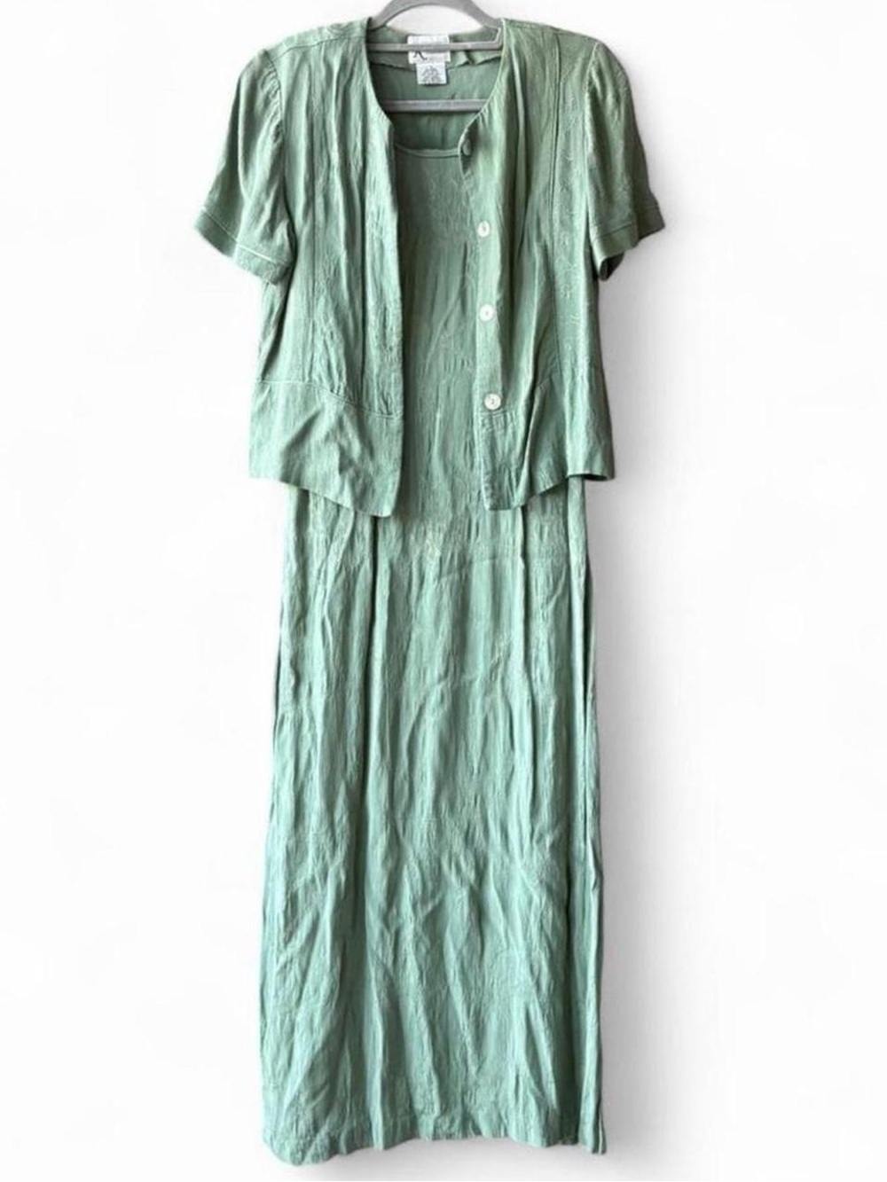 Vintage K Studion Mint Green Maxi Dress & Button Down Cardigan Top Set Size 8